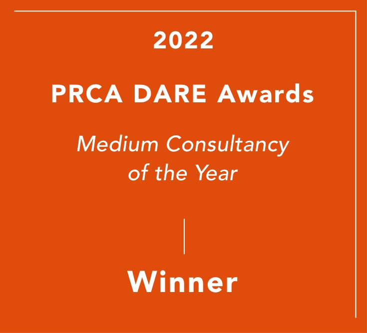Pagoda PR's PRCA DARE Award for Medium Consultancy of the Year in 2022.